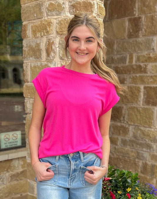 Hot Pink Solid Short Sleeve Top