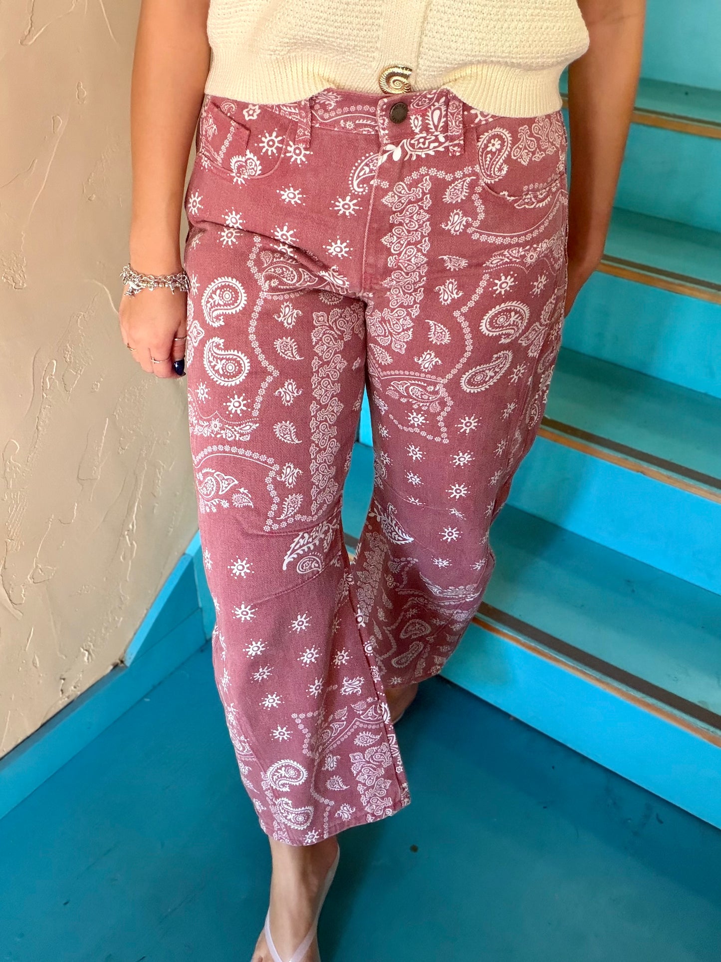 Pants - Mauve Paisley Denim Barrel