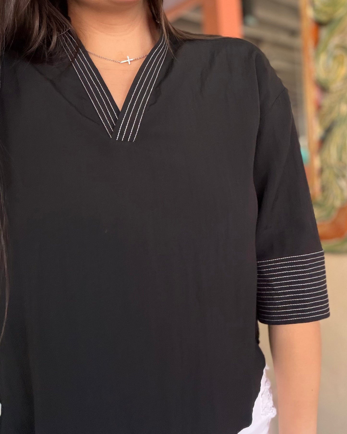 Blouse - Black Stitch Popover