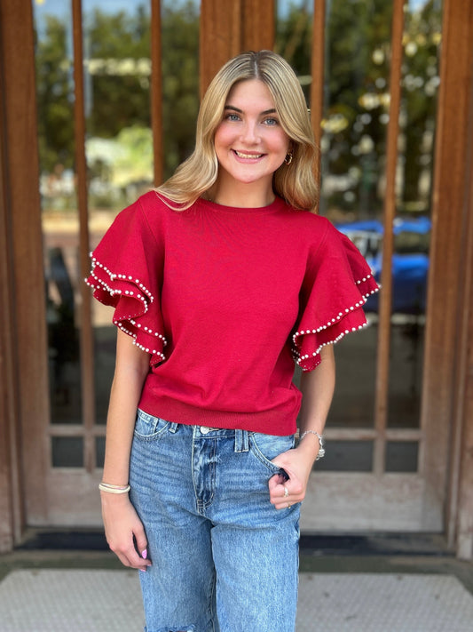 Tops | Sweater Double Layer Pearl Knit