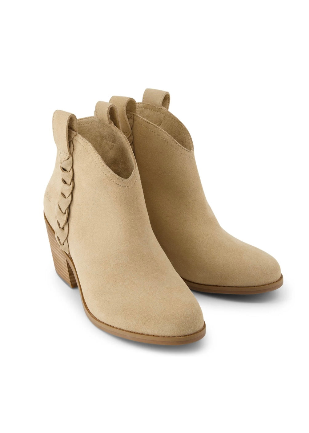 Shoes | TOMS Oatmeal Suede Braid Constance Heeled Boot