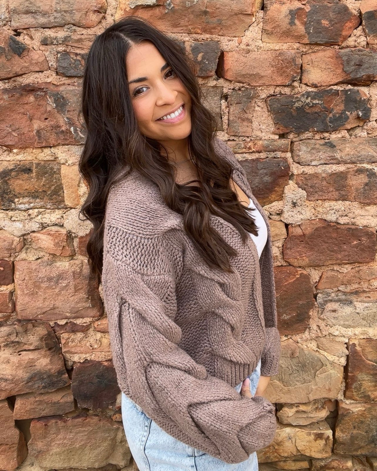 Tops | Cardigan Sweater Oversized Cable Knit Open Front