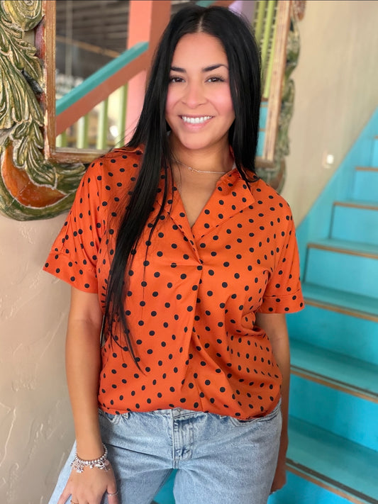 Blouse - Pumpkin Spice Polka Dot