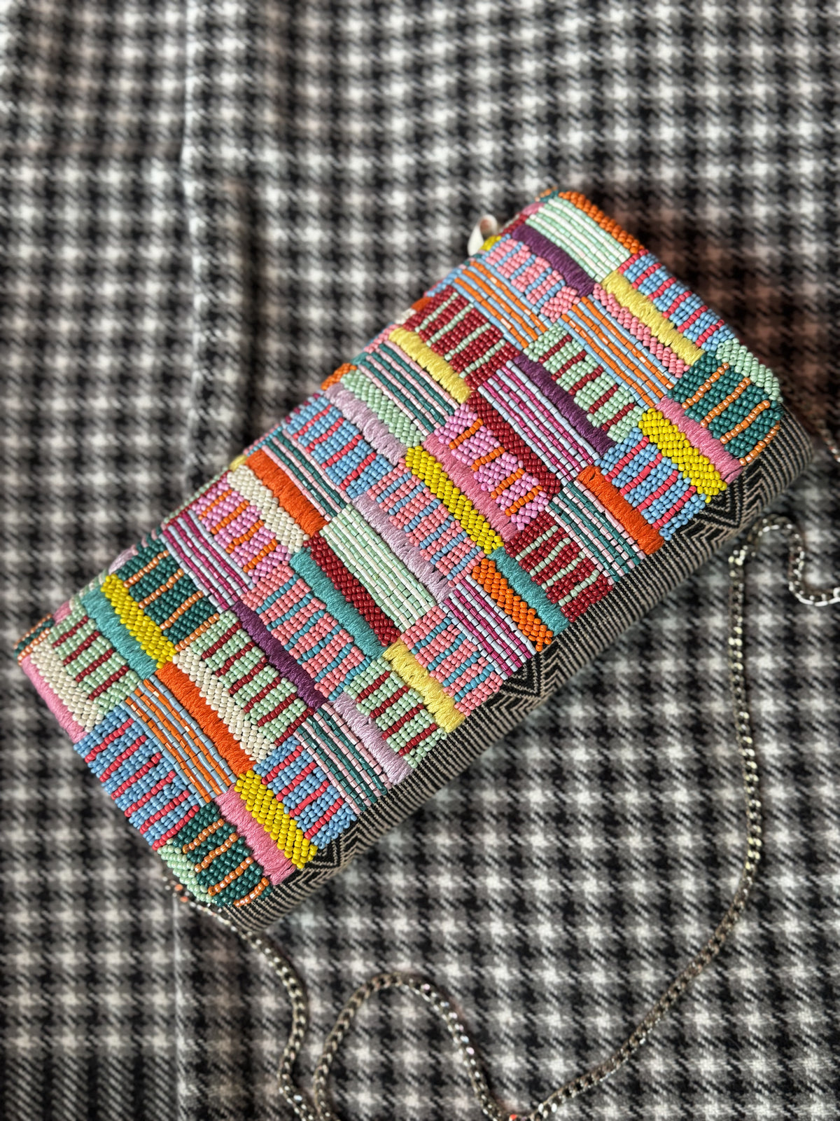 Purse | Sikh Clutch with Striped Beaded Woven Raffia