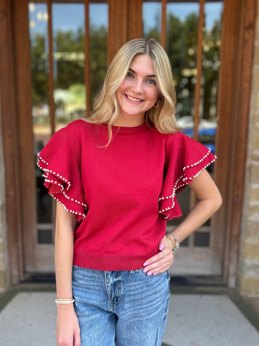 Tops | Sweater Double Layer Pearl Knit