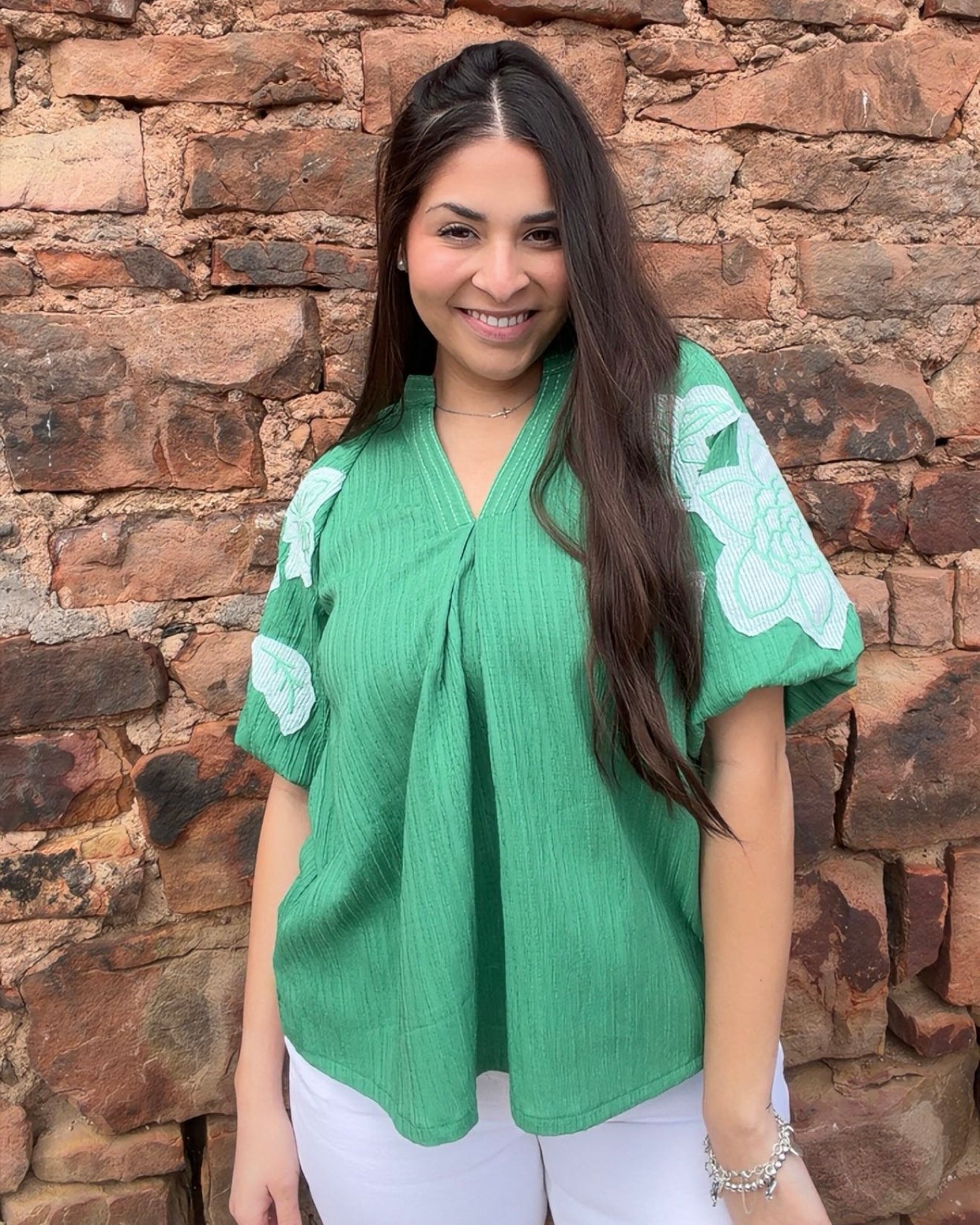 Embroidered Balloon Sleeve Blouse