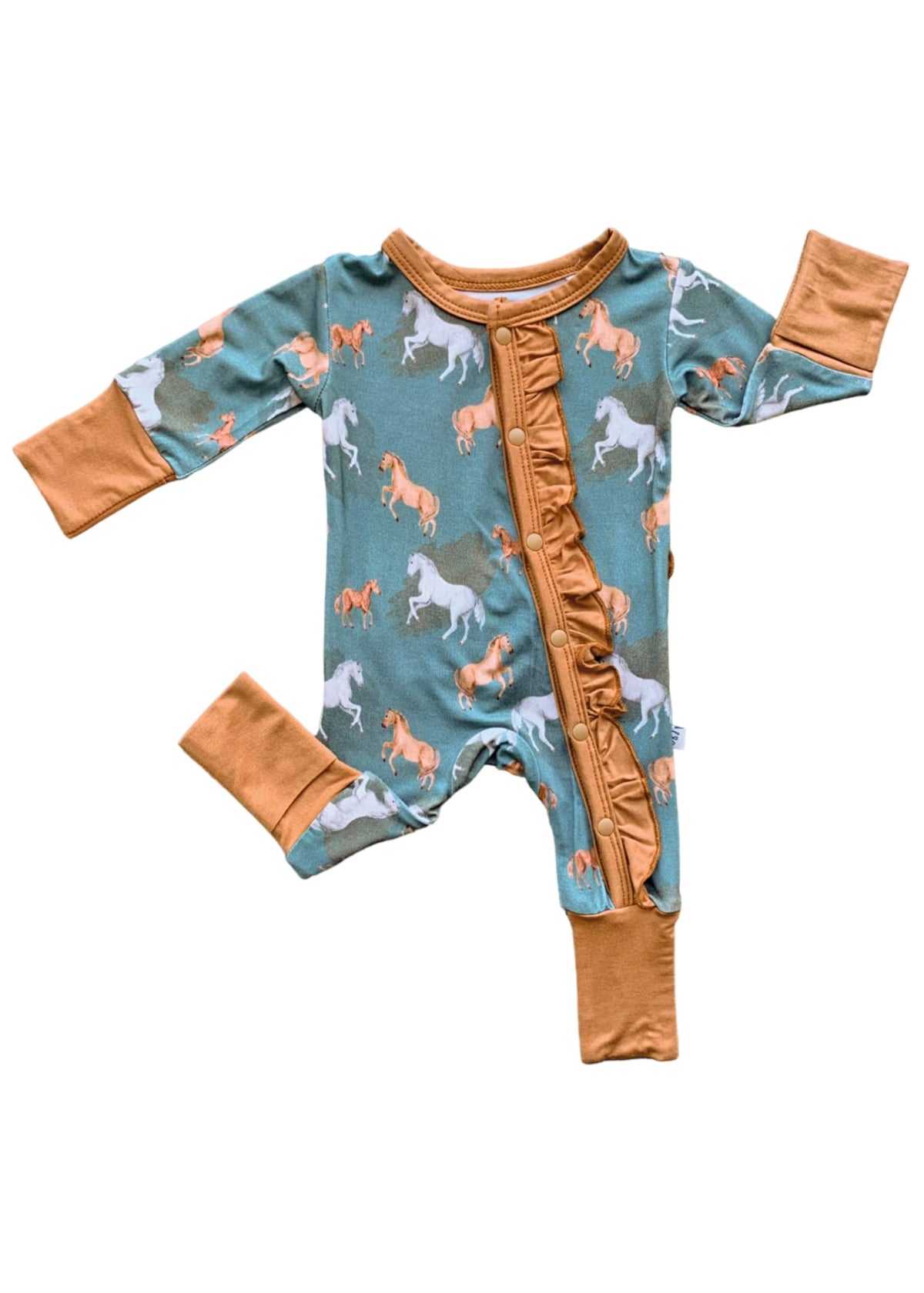 Baby | Sleeper Ember Teal Bamboo Ruffle Convertible Footie