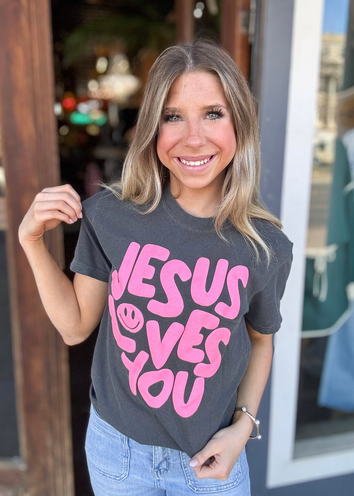 Graphic Tee | Jesus Loves You Tee Puff Letters