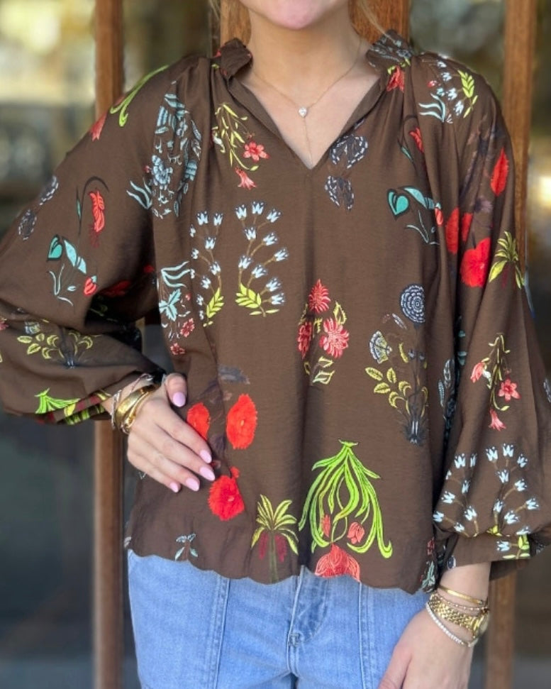 Tops | Blouse Brown Mix