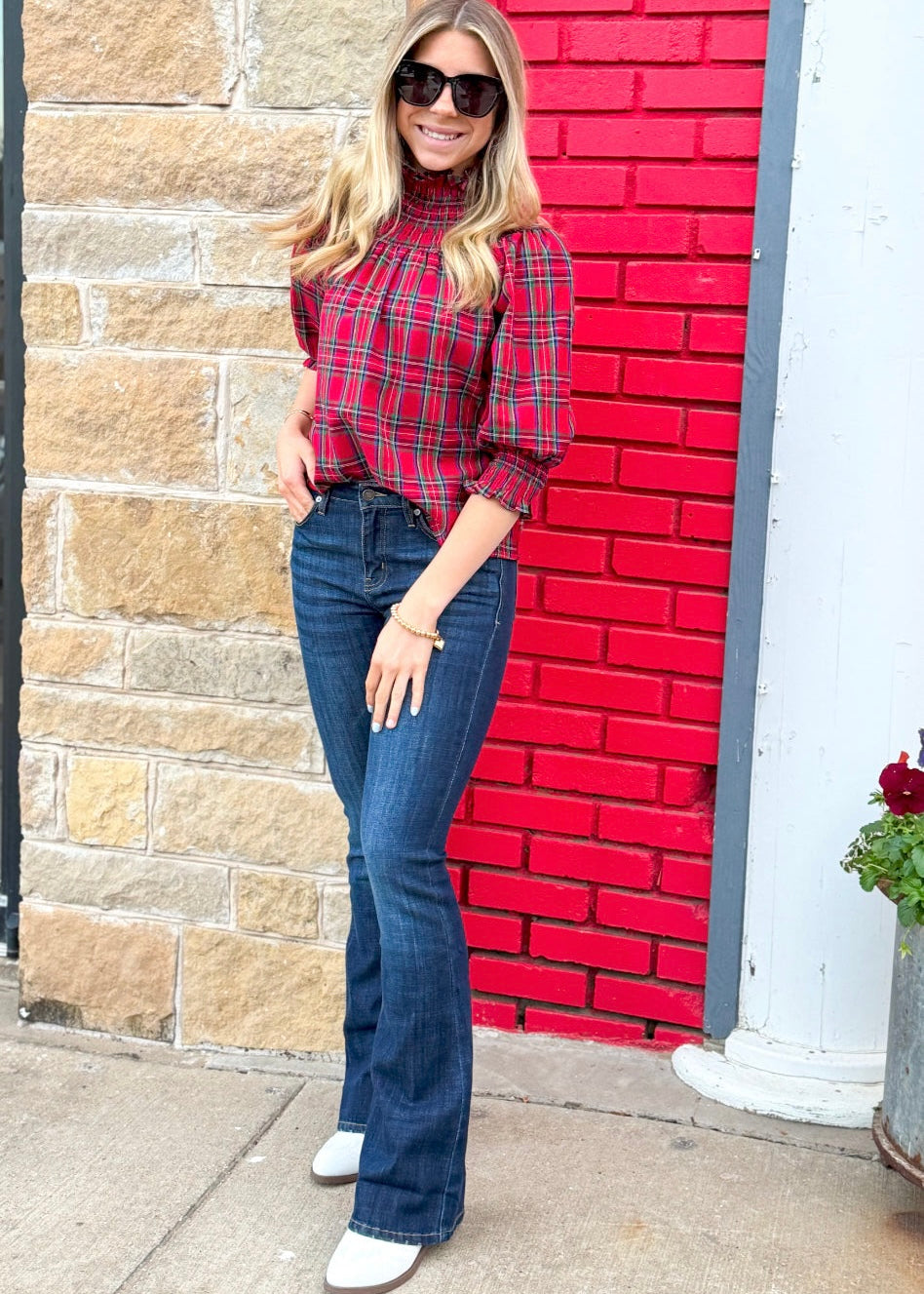 Top | Plaid Verity Smocked Top