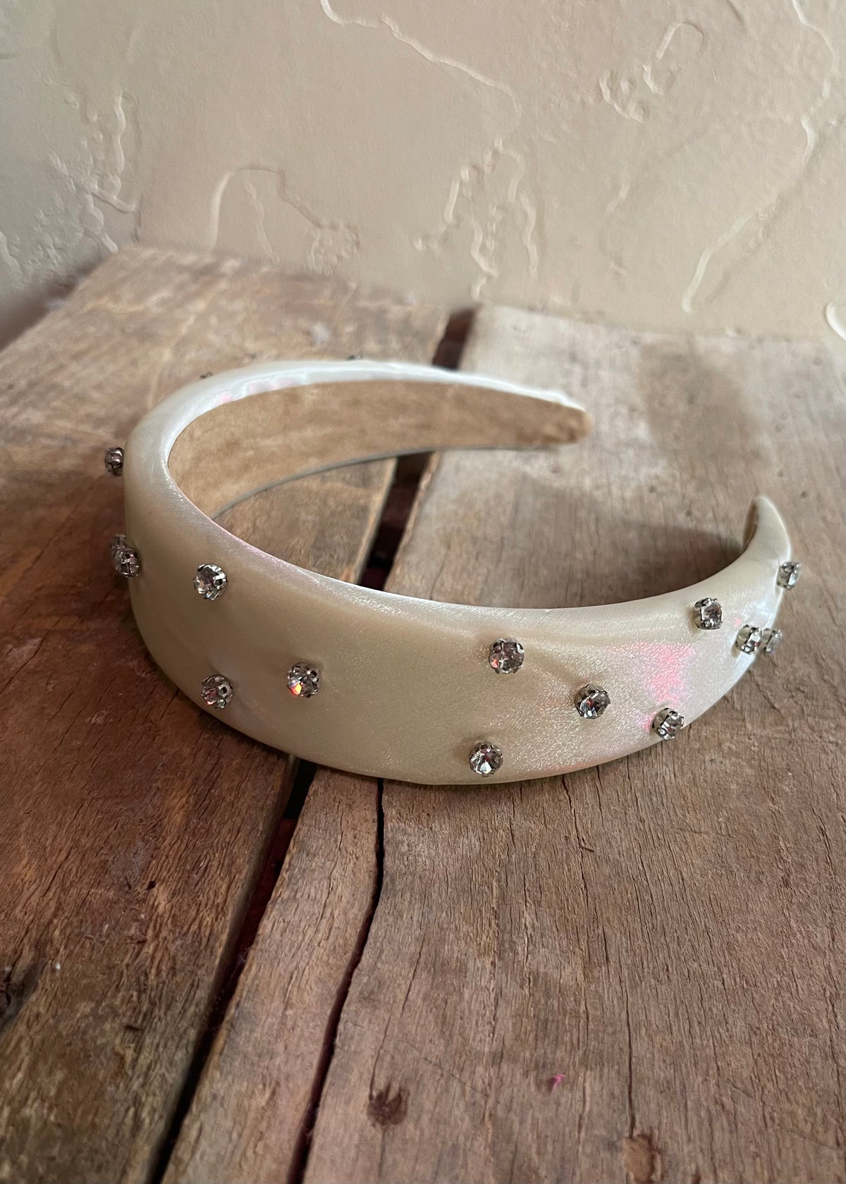 Hair Accessory | Ivory Silk with Clear Rhinestones Flat Headband