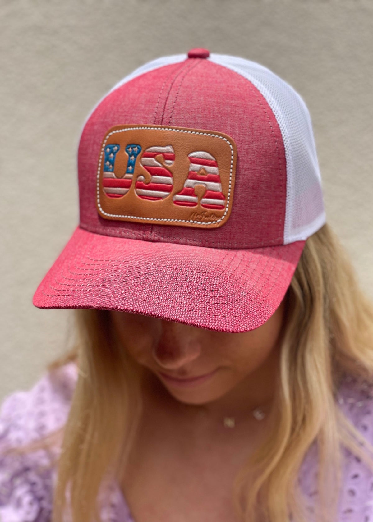 McIntire Saddlery | Cap USA Heather Red &amp; White