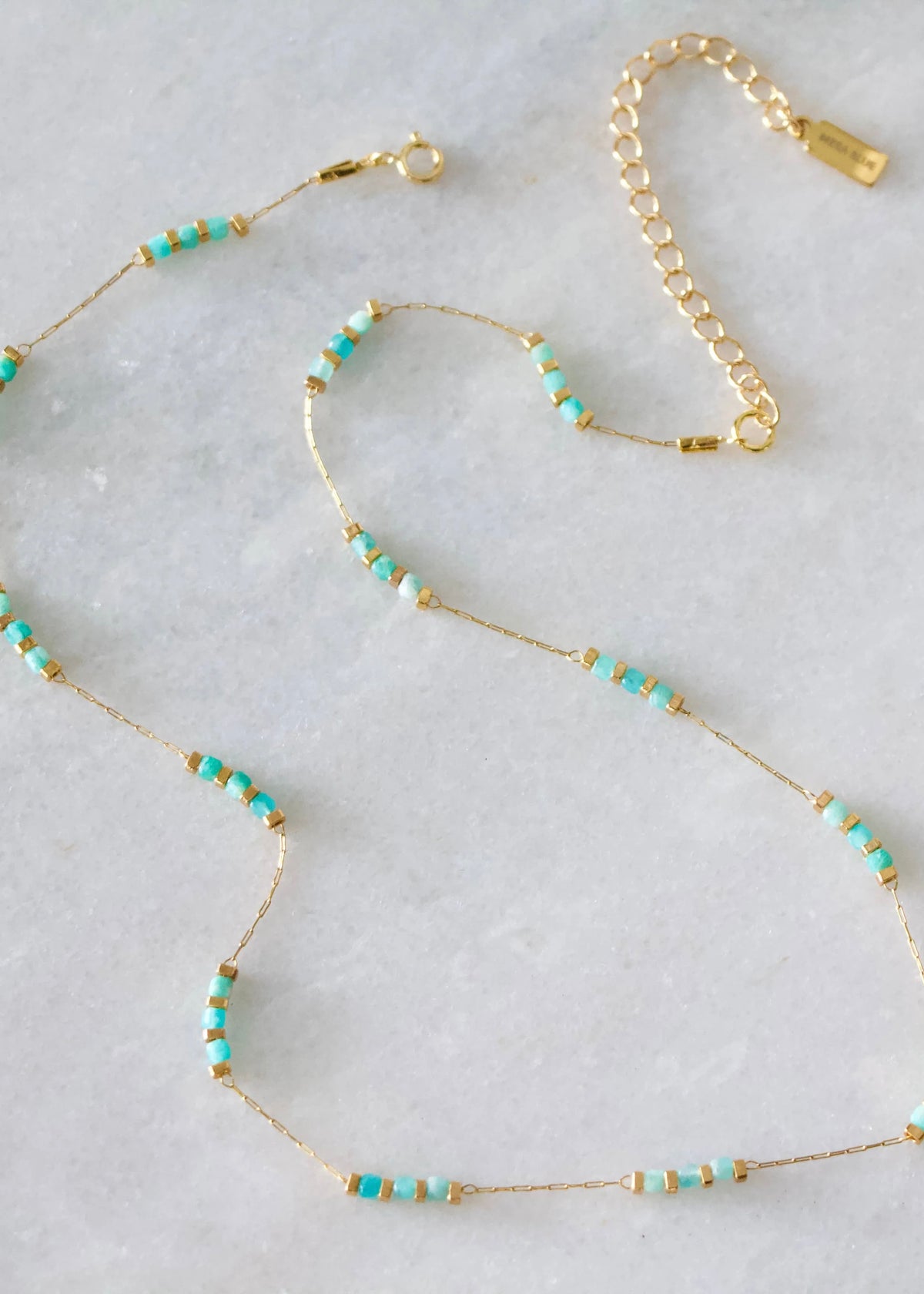 Necklace | Amazonite Square Stone Beaded Chain