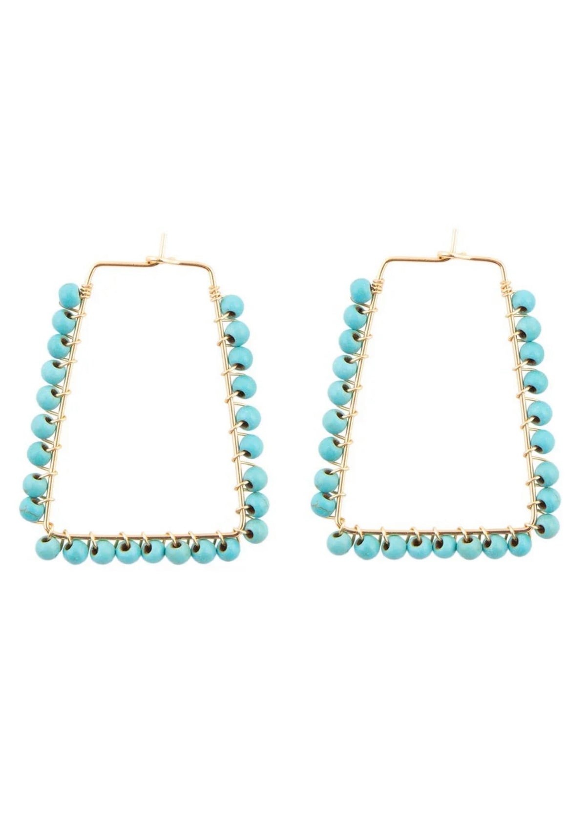 Earrings | Canyon Blue Turquoise Magnesite Golden Hoop Beaded Earrings