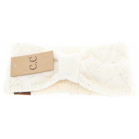 Accessories | C.C Sequin Brioche Cable Knit Head Wrap Cream