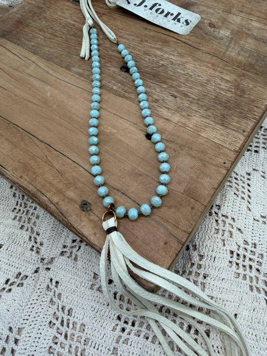 J. Forks Mint Crystal Necklace