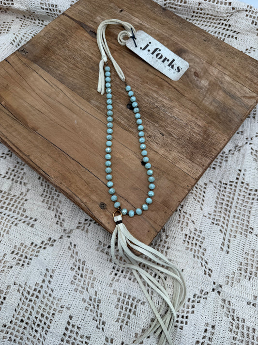 J. Forks Mint Crystal Necklace