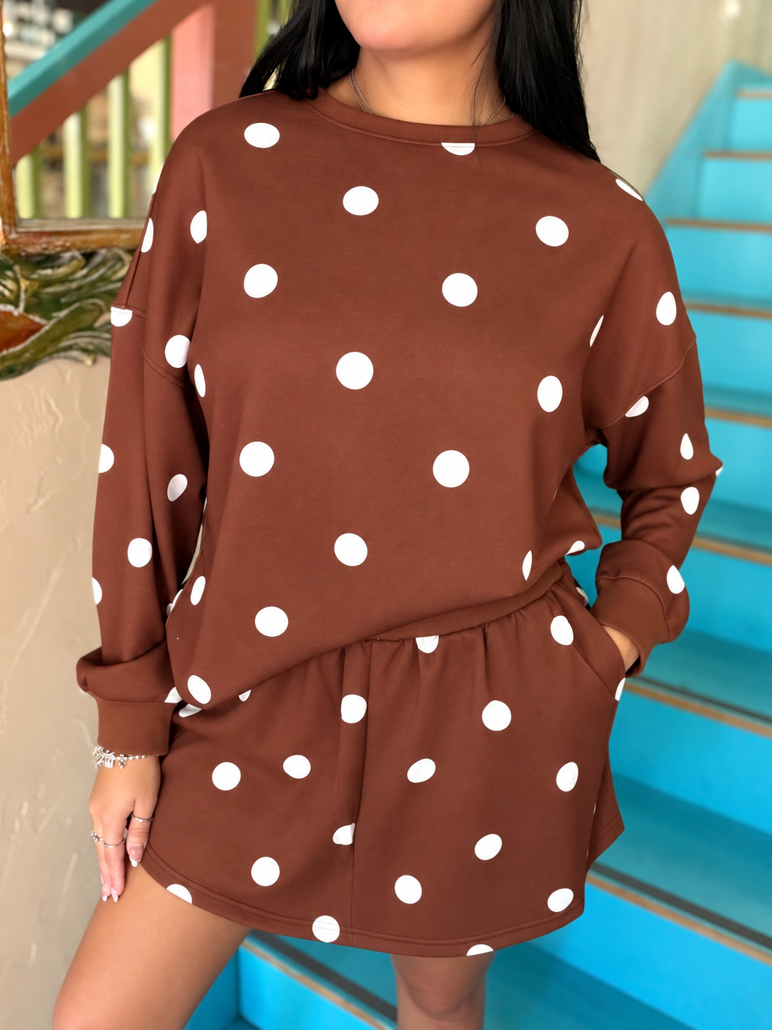 Set - Brown Polka Dot Skort