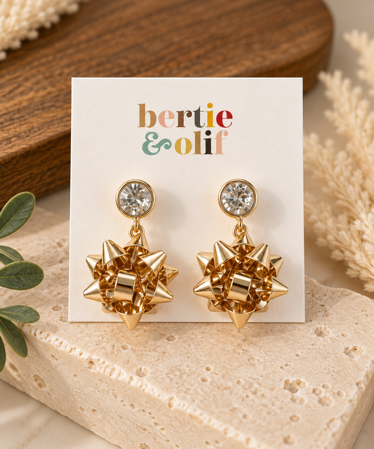 Earrings - Rhinestone Bezel Bow