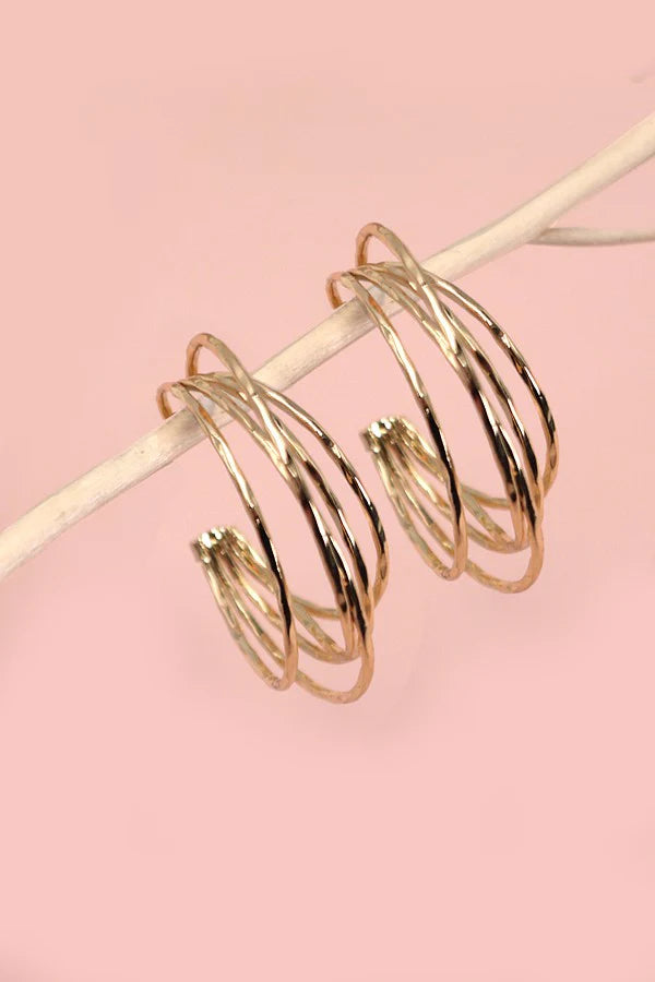 Earrings | Hammered Multi Row Hoop Earrings