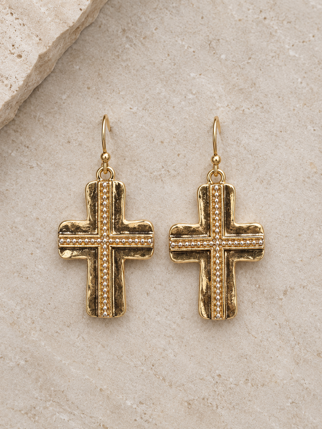 Earrings - Matte Beaded Cross