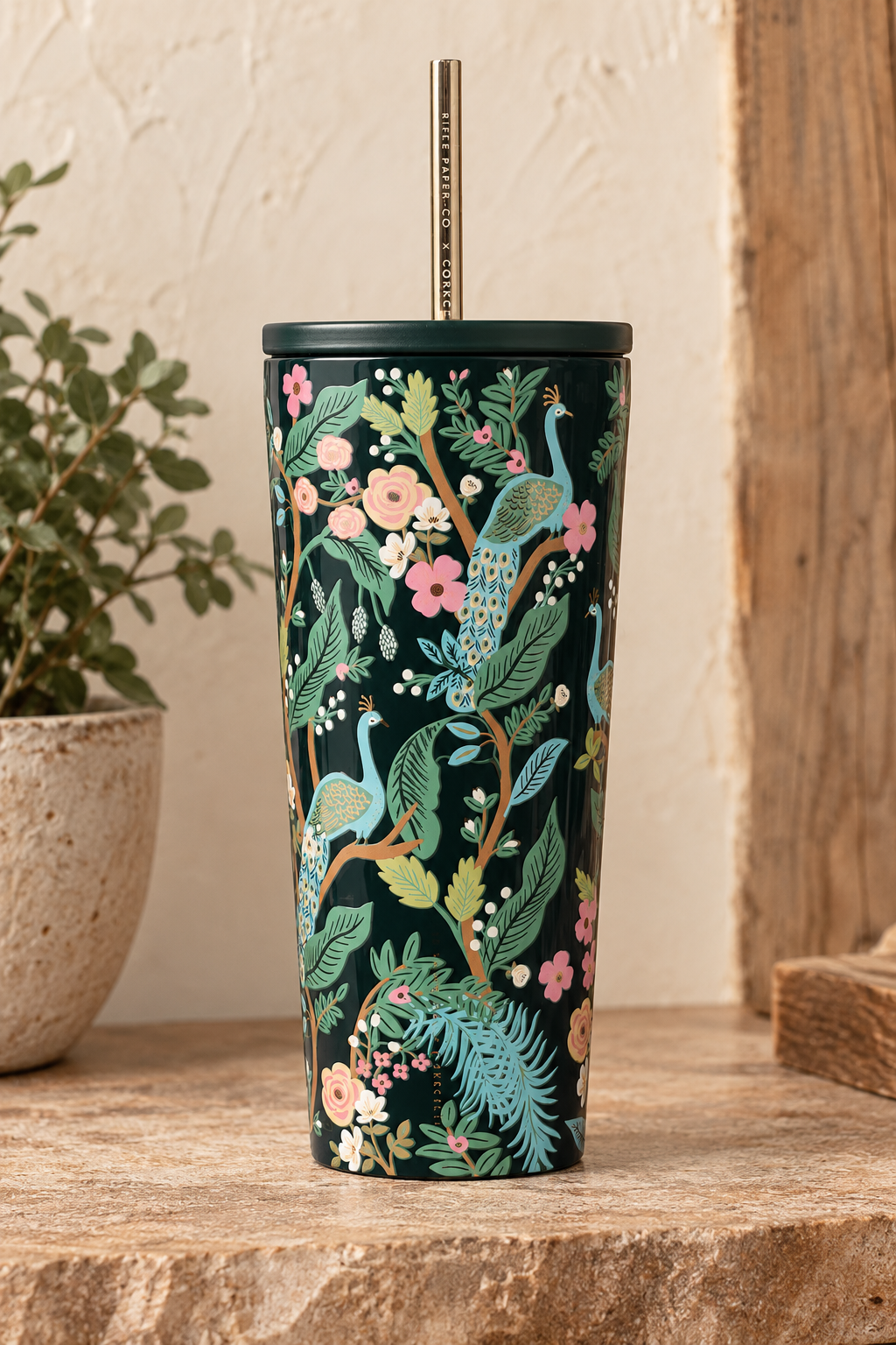 Tumbler - 24oz Rifle Paper Peacock Blue