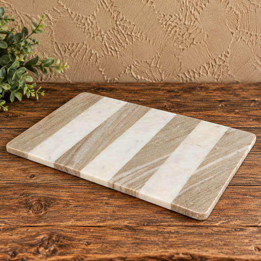 Board - White Marble & Tan Stripe