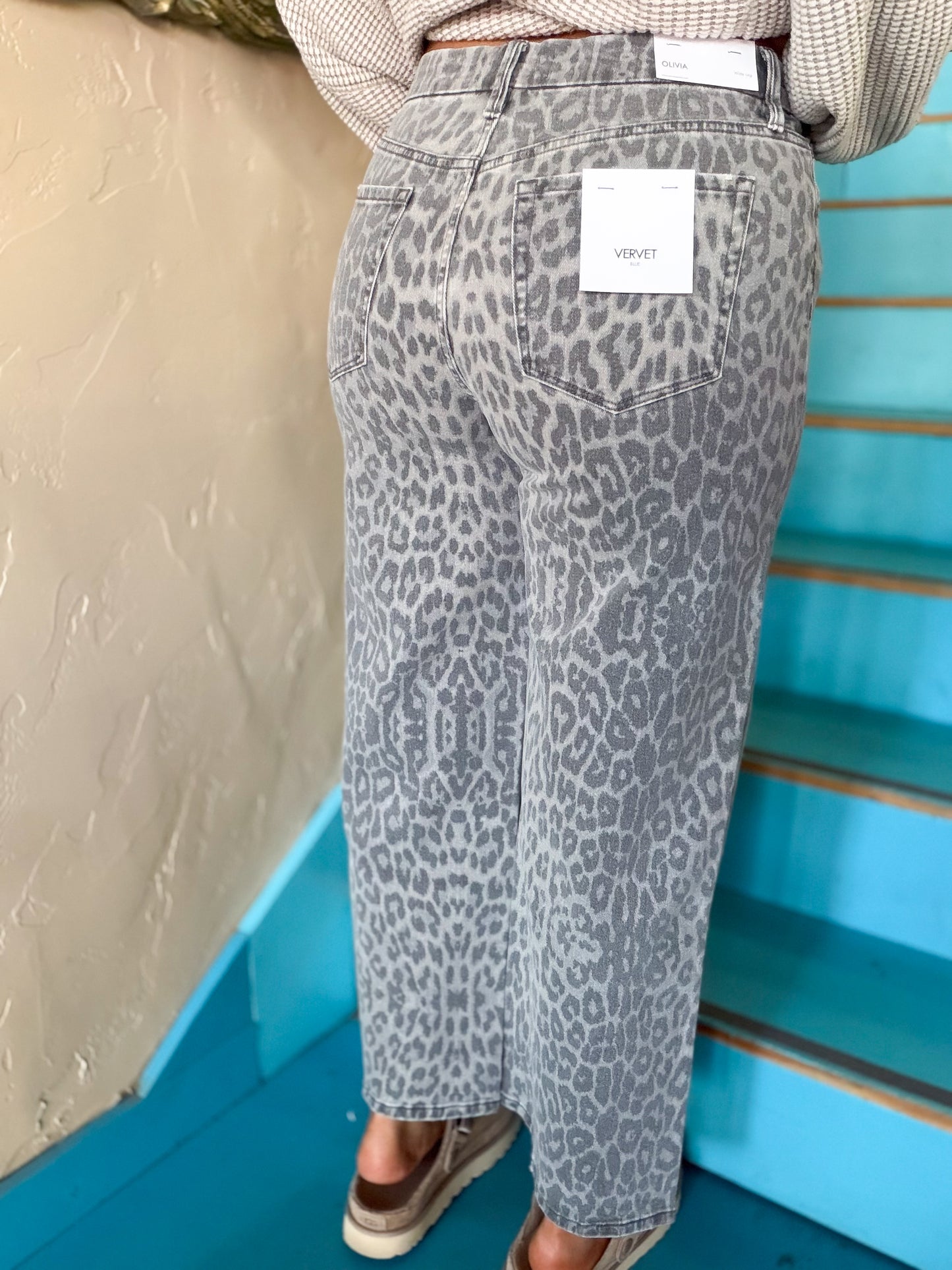 Vervet Grey Leopard Wide Leg Jeans