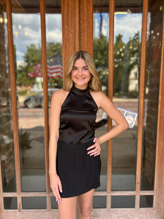 Tops | Tank Black Satin Halter