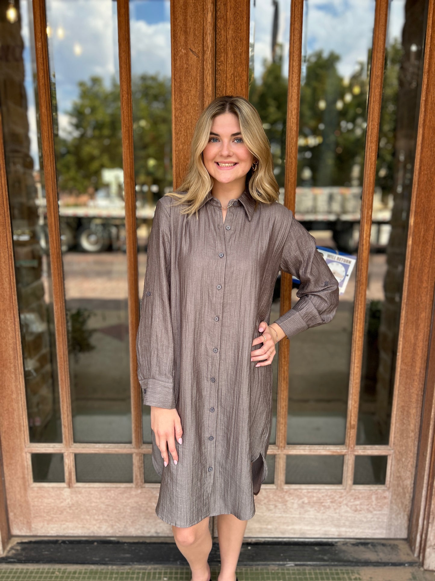 Dress | Shiny Charcoal Crinkled Shirt