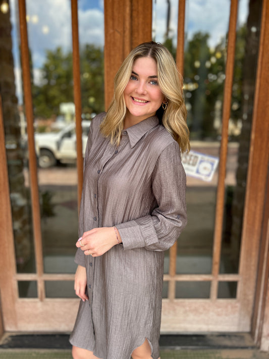 Dress | Shiny Charcoal Crinkled Shirt