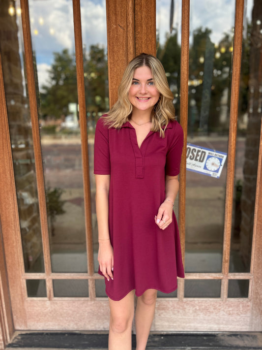 Dress | Mini Burgundy Half Sleeve Polo