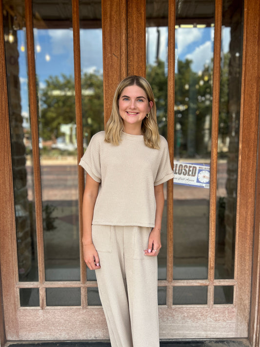 Sets | Sand Waverib Short Sleeve Top and Pants