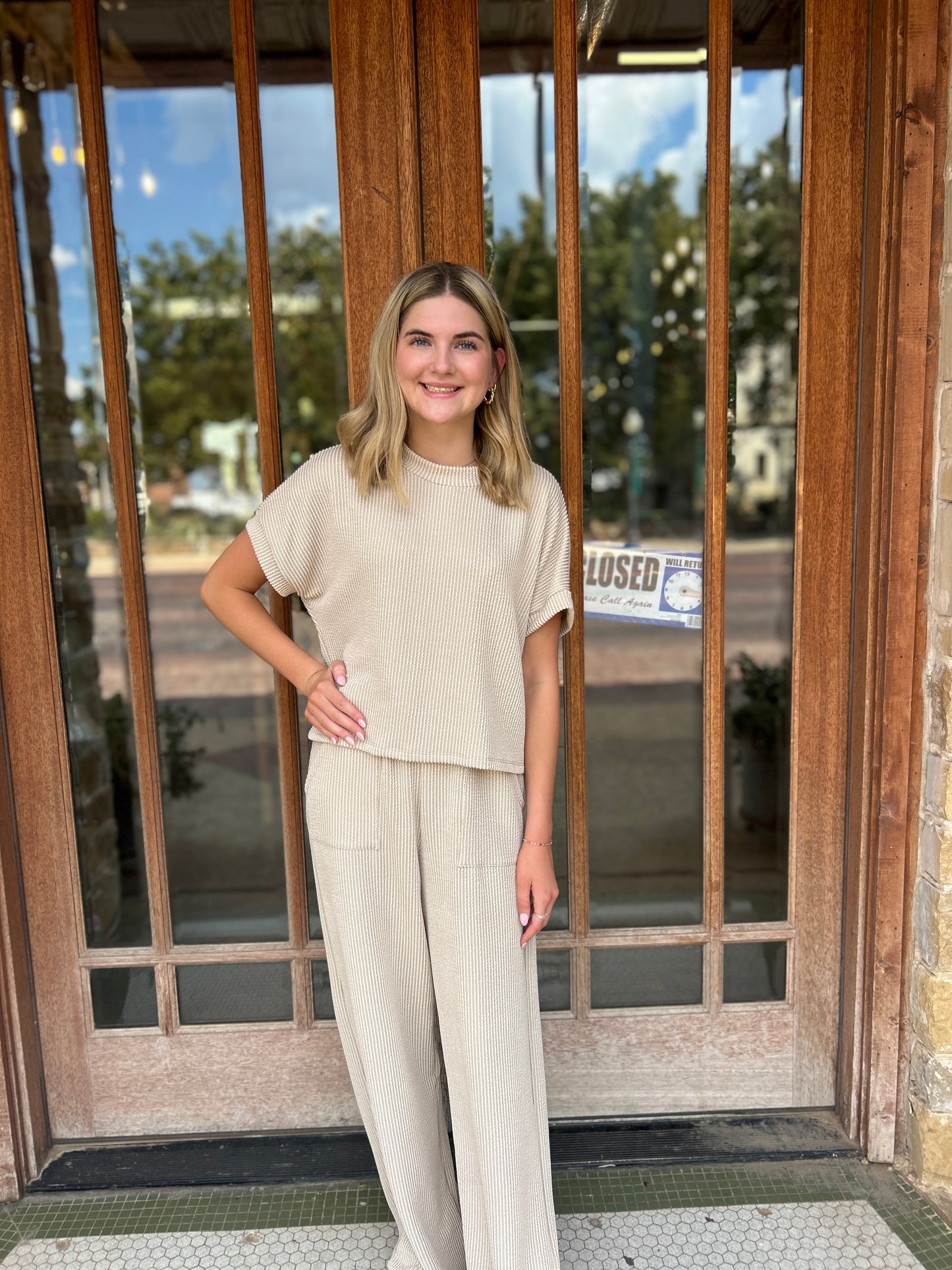 Sets | Sand Waverib Short Sleeve Top and Pants