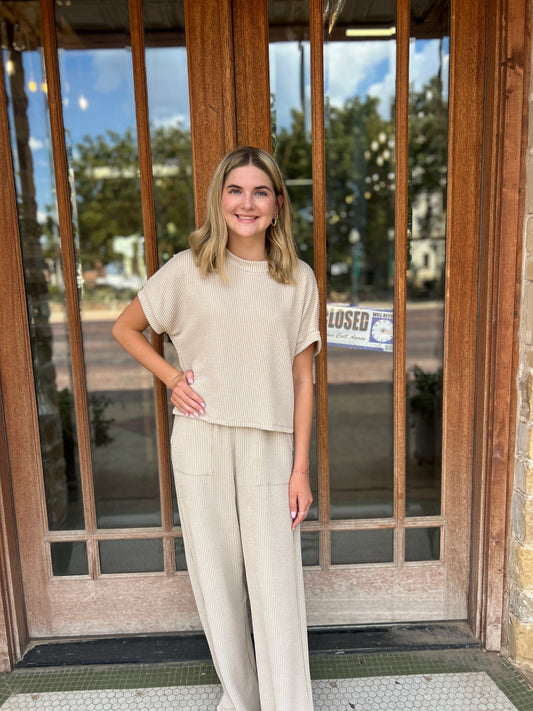 Sets | Sand Waverib Short Sleeve Top and Pants