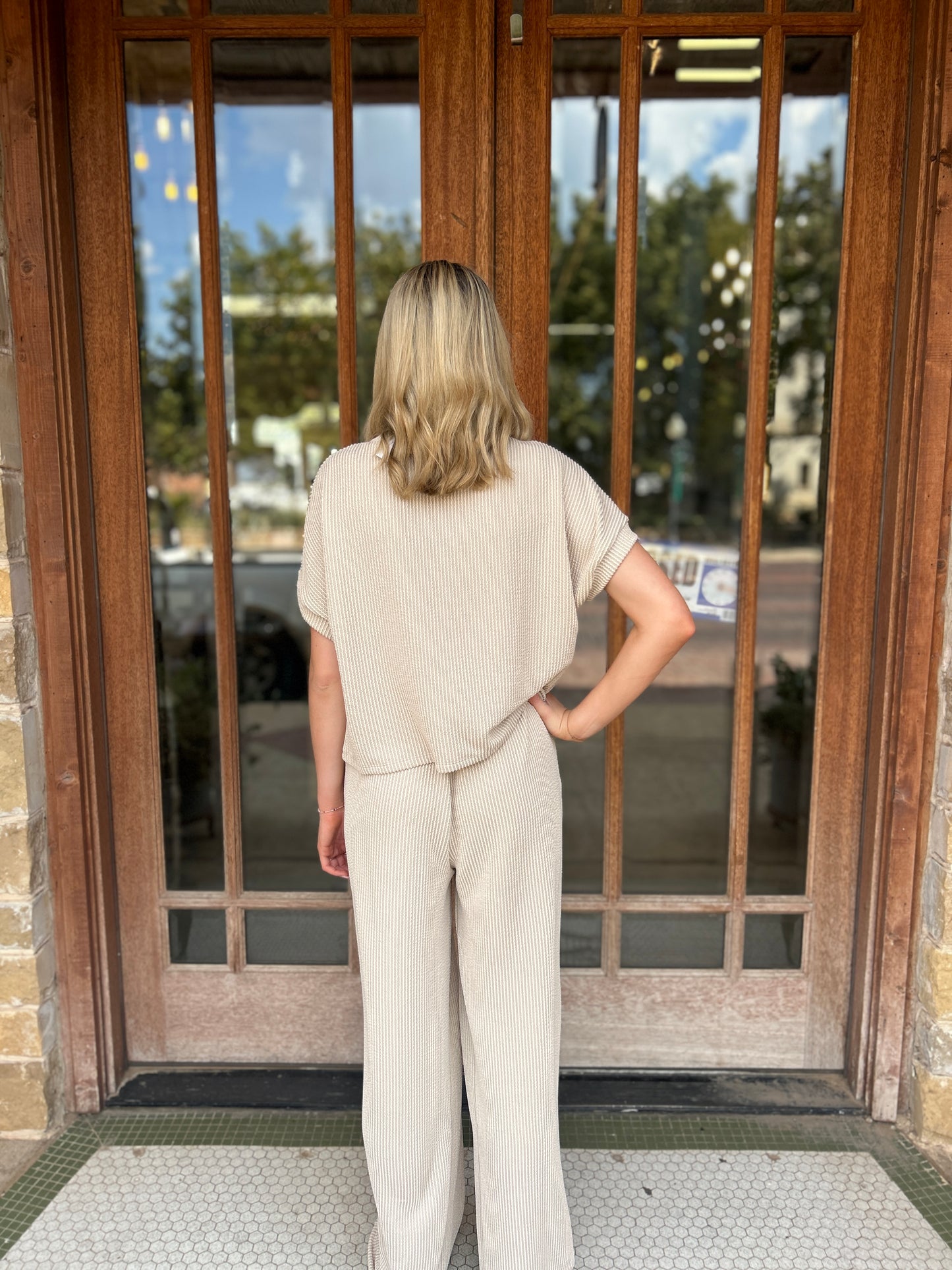 Sets | Sand Waverib Short Sleeve Top and Pants