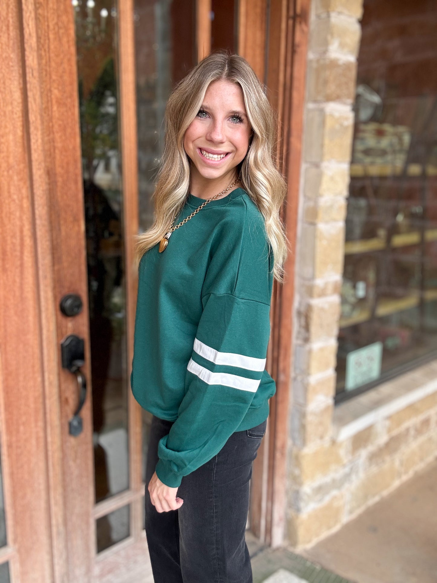 Tops | Sweater Striped Detail Green/White