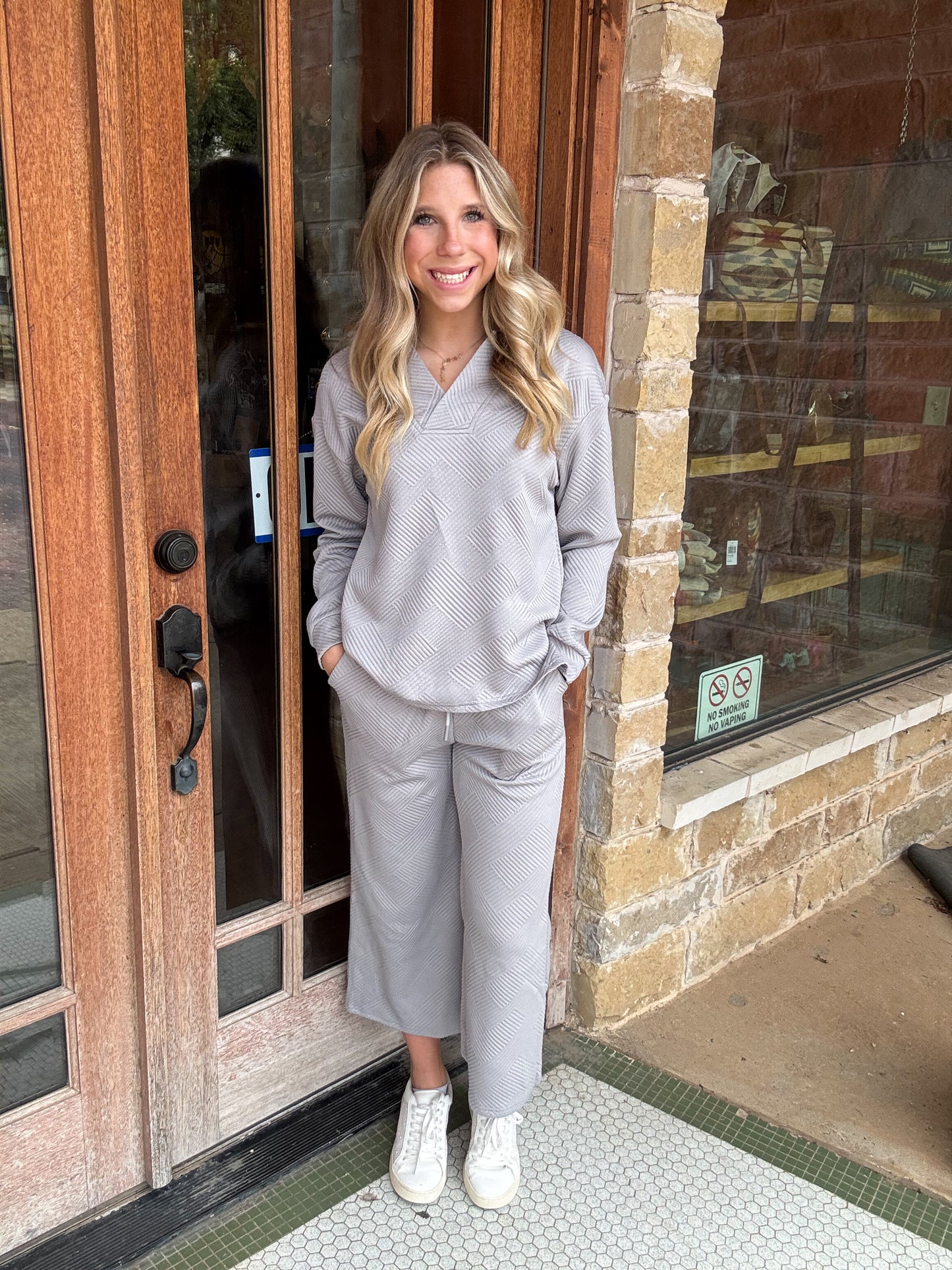 Sets | Bonbon Textured Collared Top Wide leg Pant