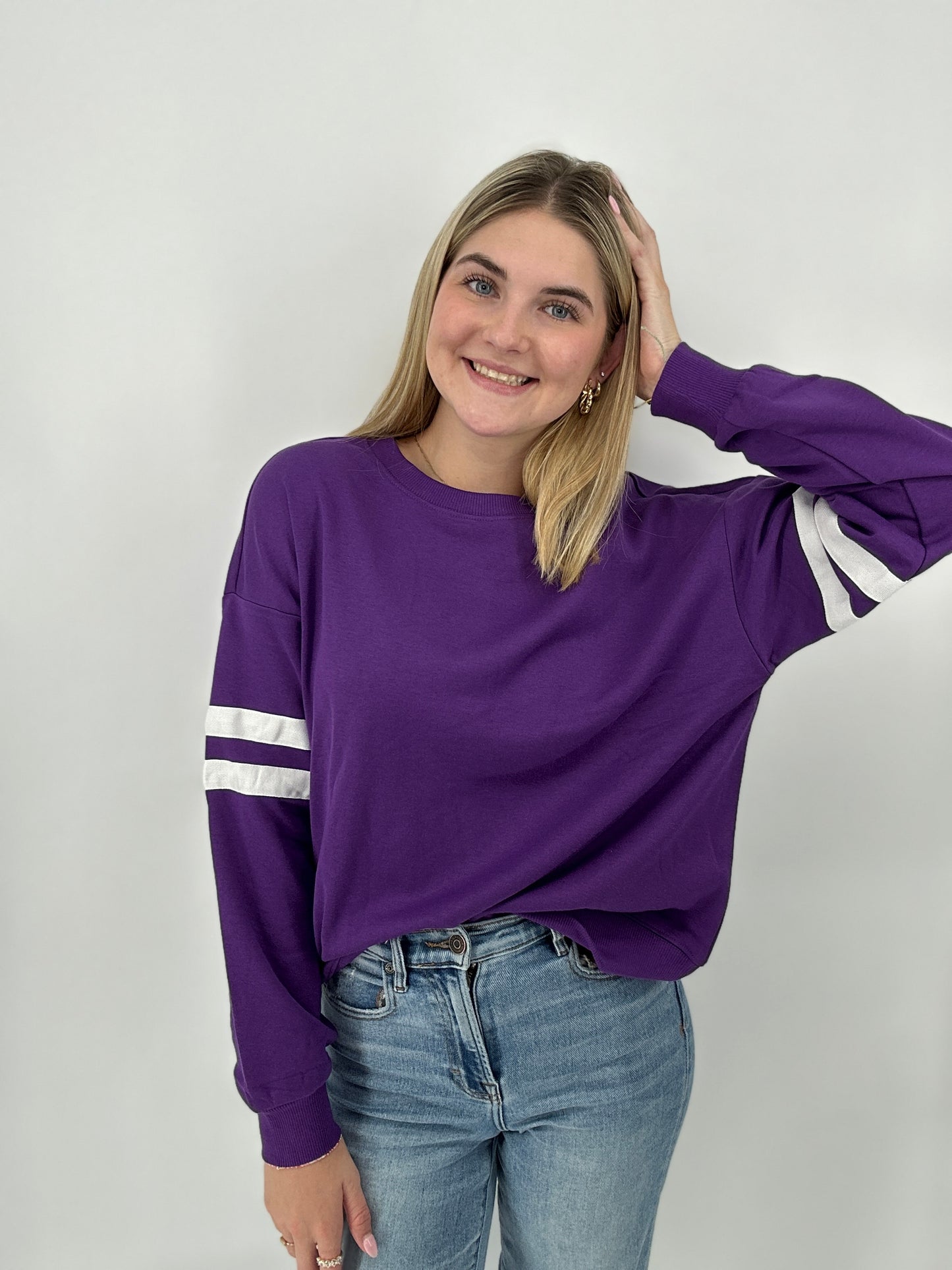 Tops | Sweater Striped Detail Purple/White
