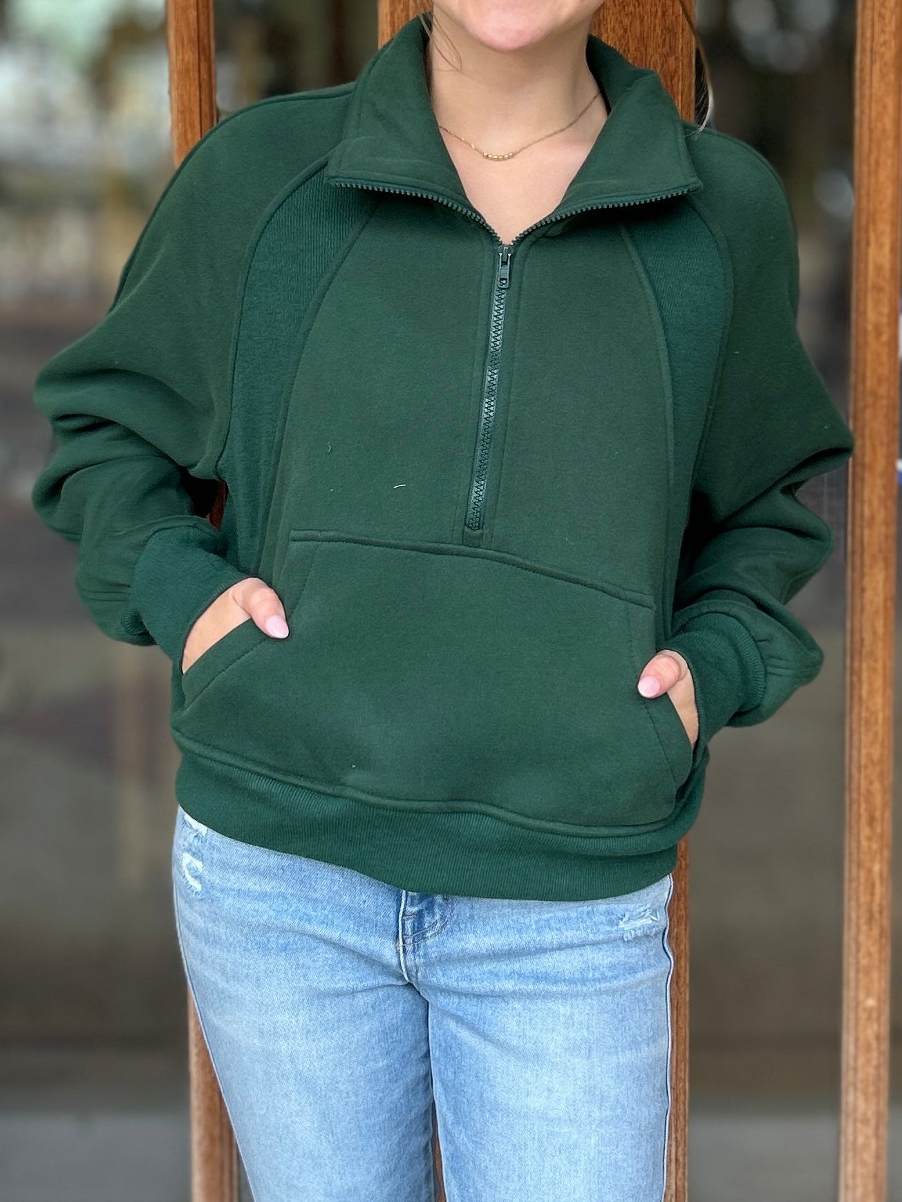 Tops | Pullover Dove Funnel Neck Half Zip Forest