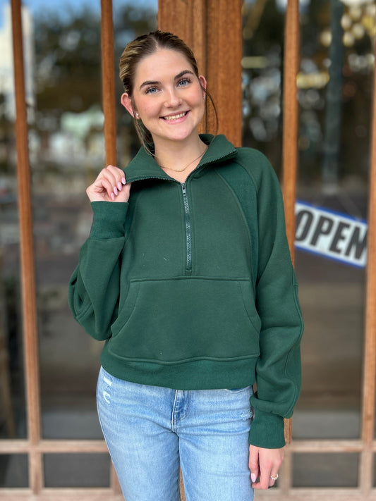 Tops | Pullover Dove Funnel Neck Half Zip Forest