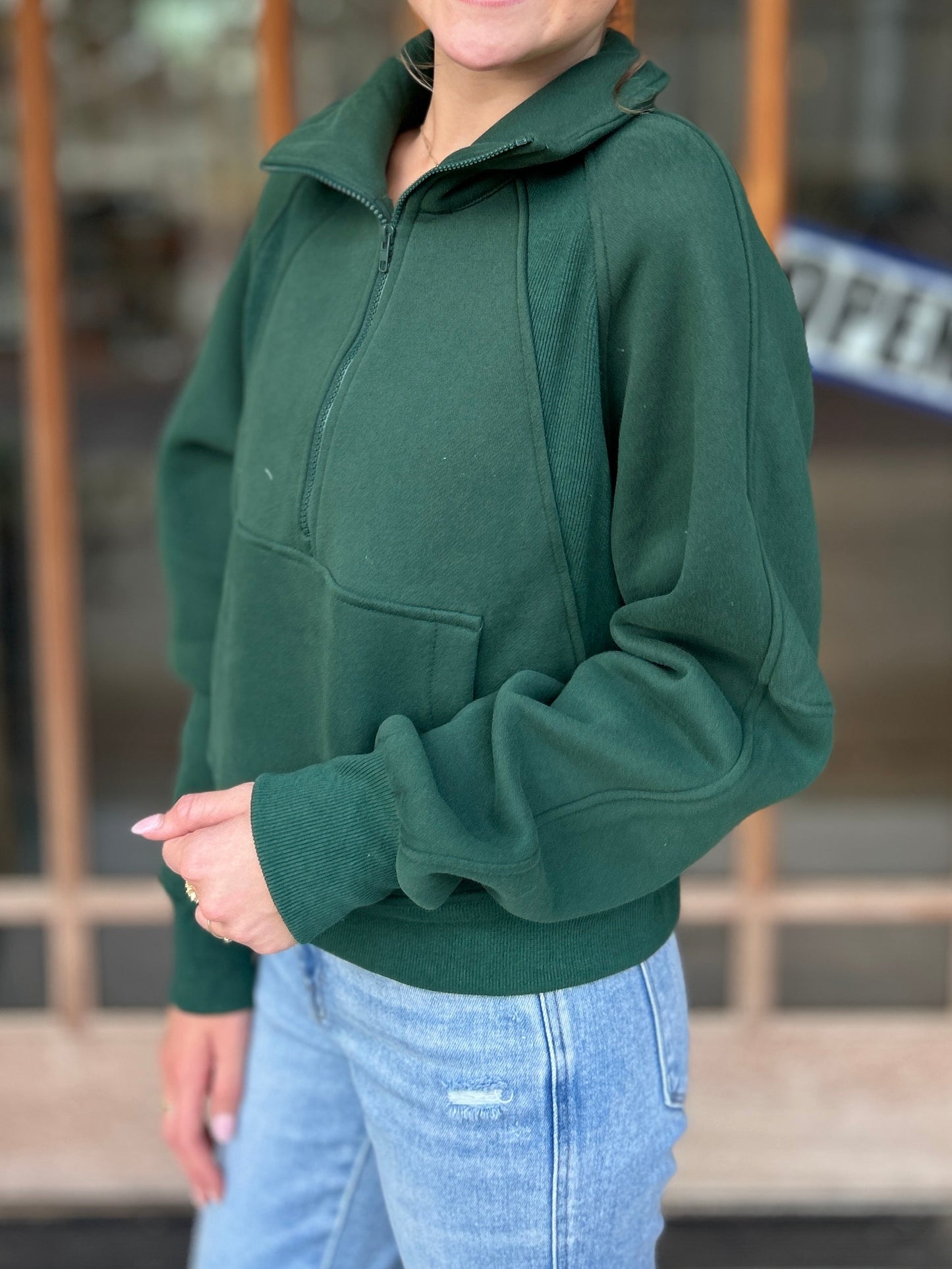 Tops | Pullover Dove Funnel Neck Half Zip Forest