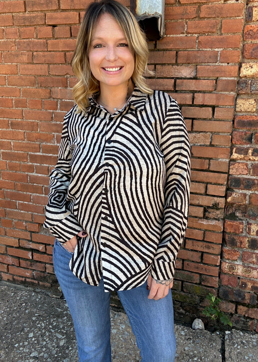 Tops | Blouse Zebra Printed Button Down