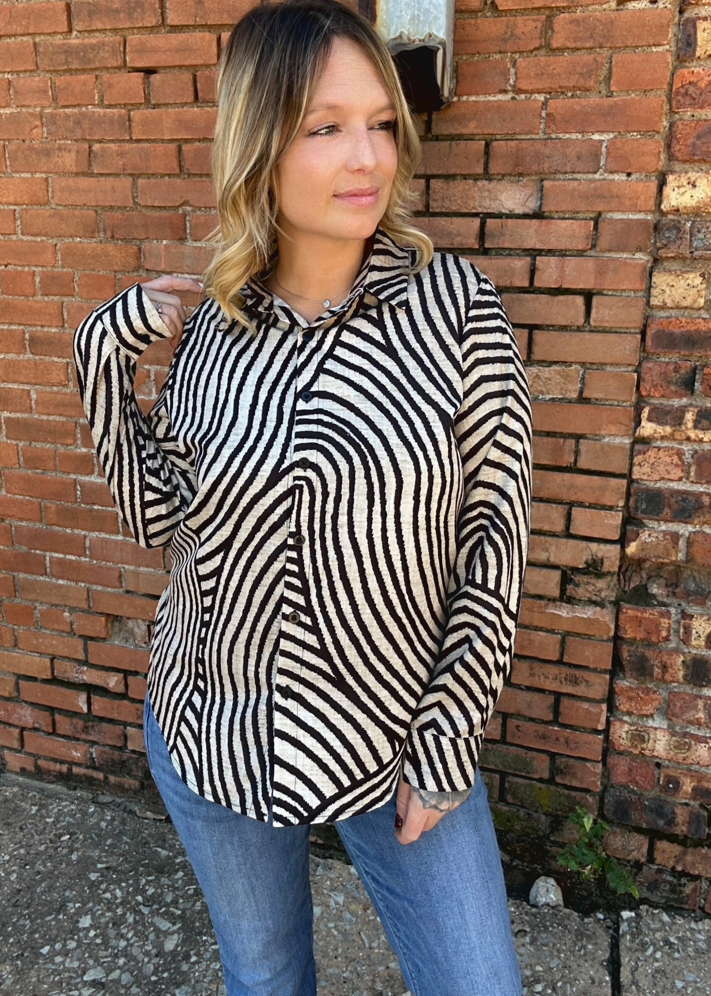 Tops | Blouse Zebra Printed Button Down