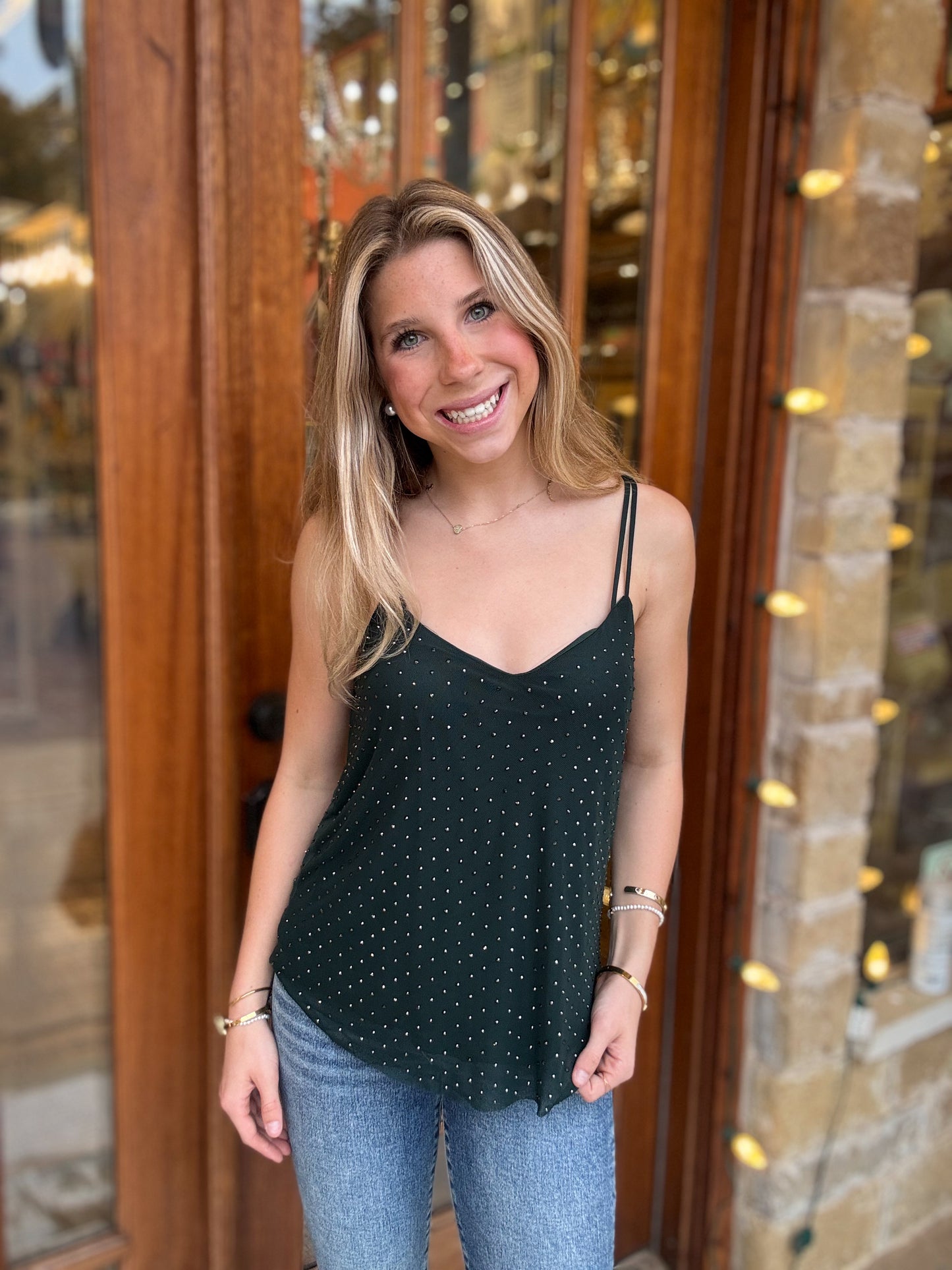 Sparkle Studded Hunter Green Cami