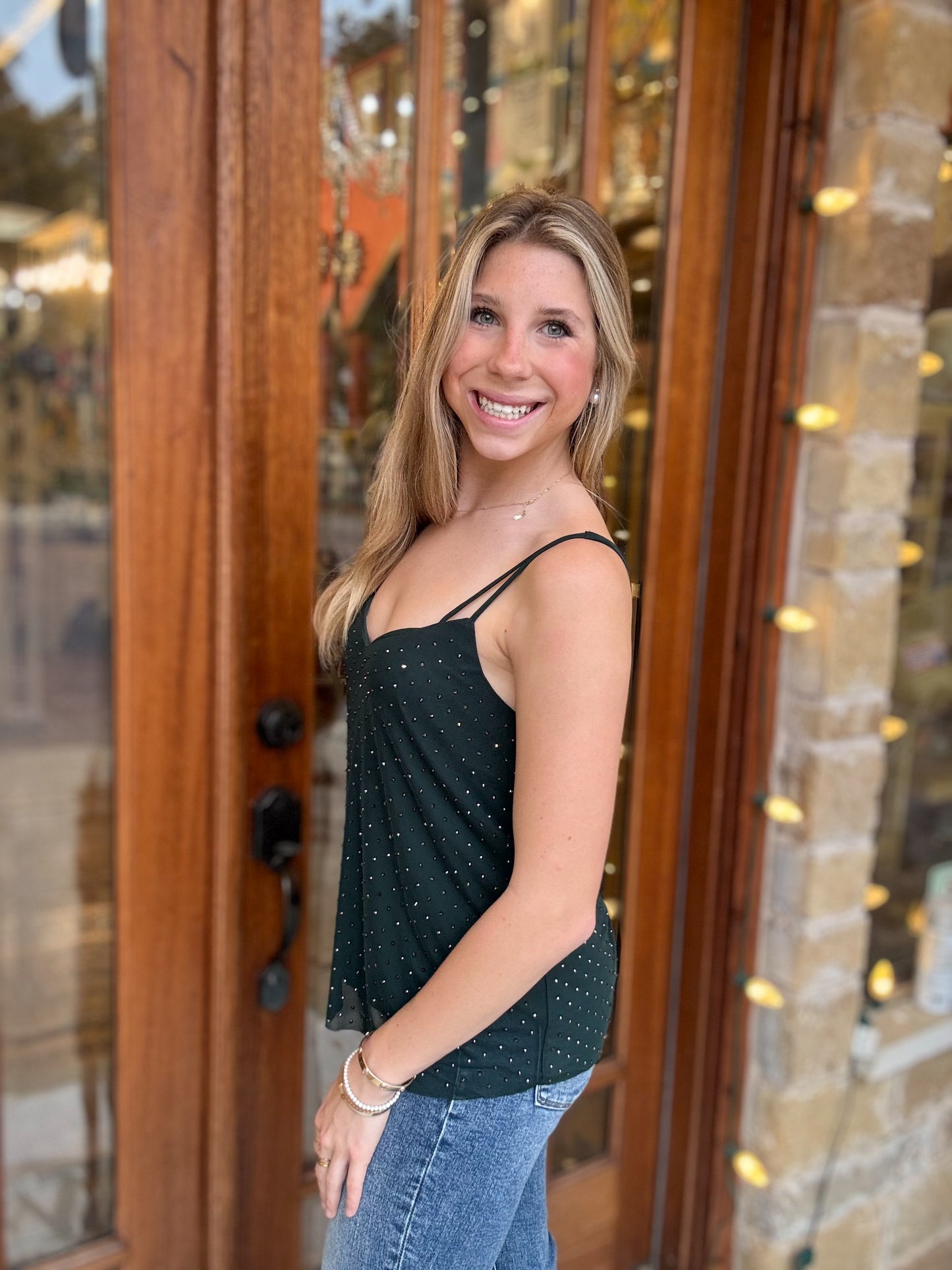 Sparkle Studded Hunter Green Cami