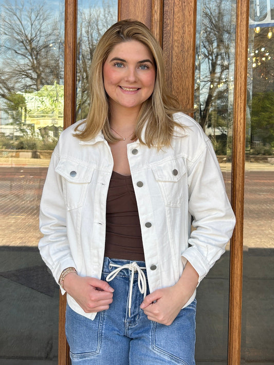 White Cropped Denim Jacket