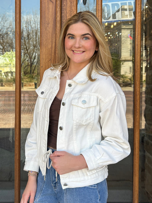 White Cropped Denim Jacket
