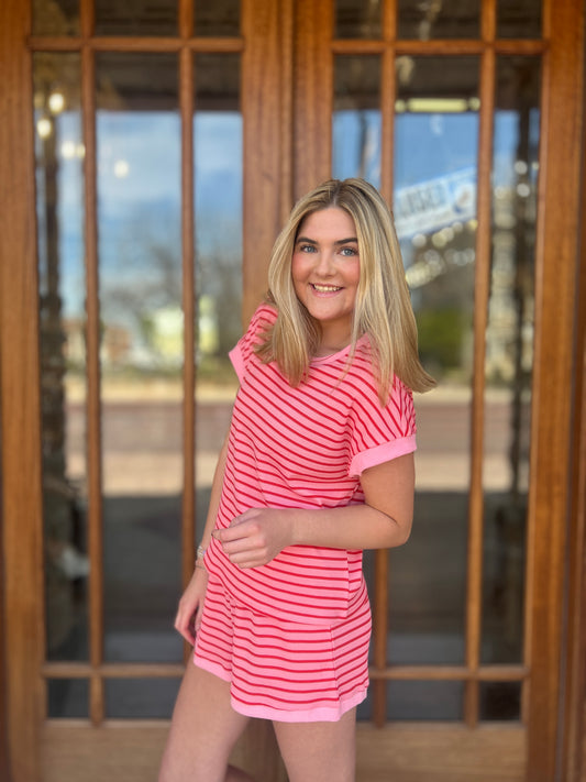 Dark Pink Stripe Short set