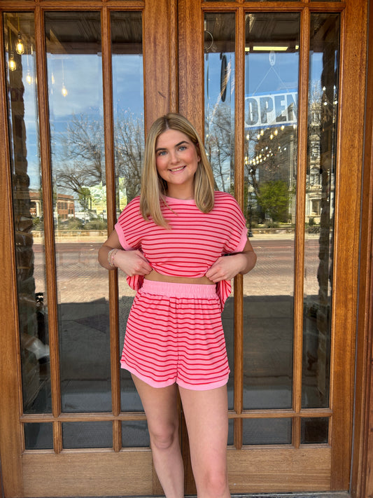 Dark Pink Stripe Short set